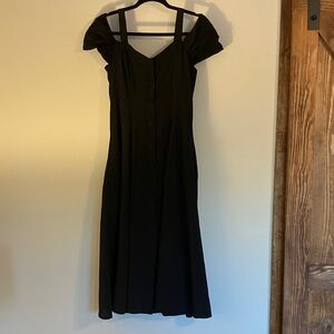 Vintage MODA INT’L Elegant Black Off-Shoulder Dress Button Up Whimsigoth Y2K